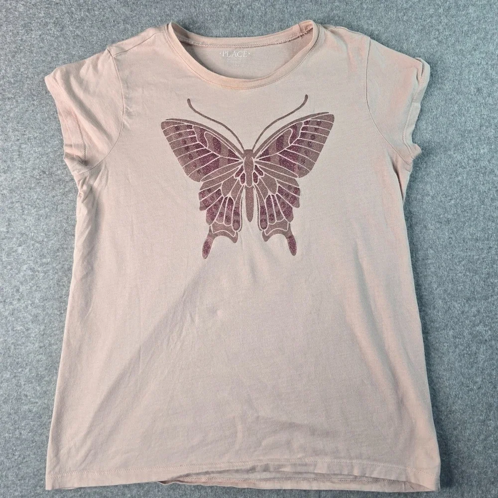 The Children's Place Butterfly Graphic T-Shirt Lot Girls 16 XXL Pink Sequin Y2K